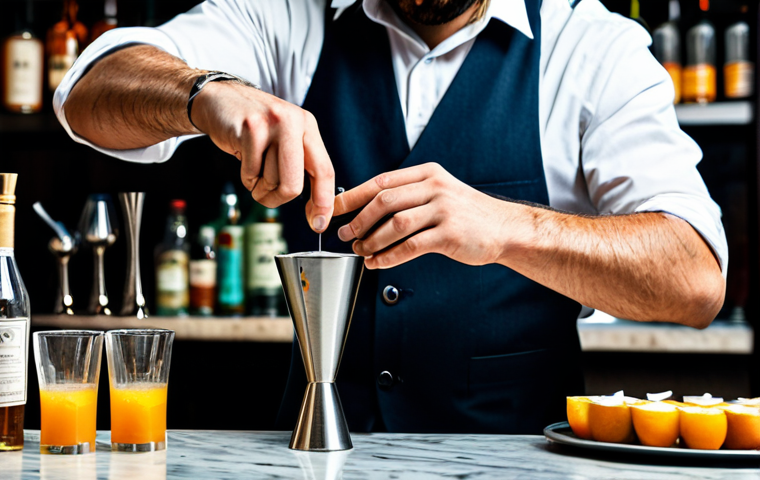 바텐더 칵테일 실습 팁 - Craft Cocktail Preparation**

"A professional bartender in a stylish, well-lit bar in Barcelona, pre...