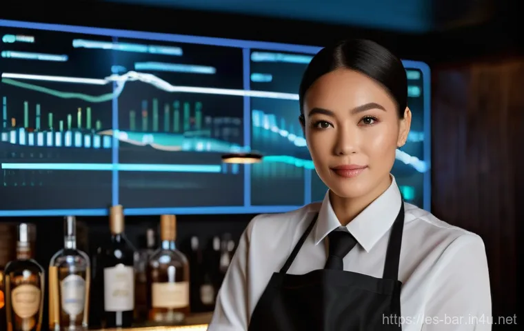 바텐더가 경력 관리에 실패한 사례 - **A Visionary Bartender's Future:** A highly detailed, cinematic portrait of a professional bartende...